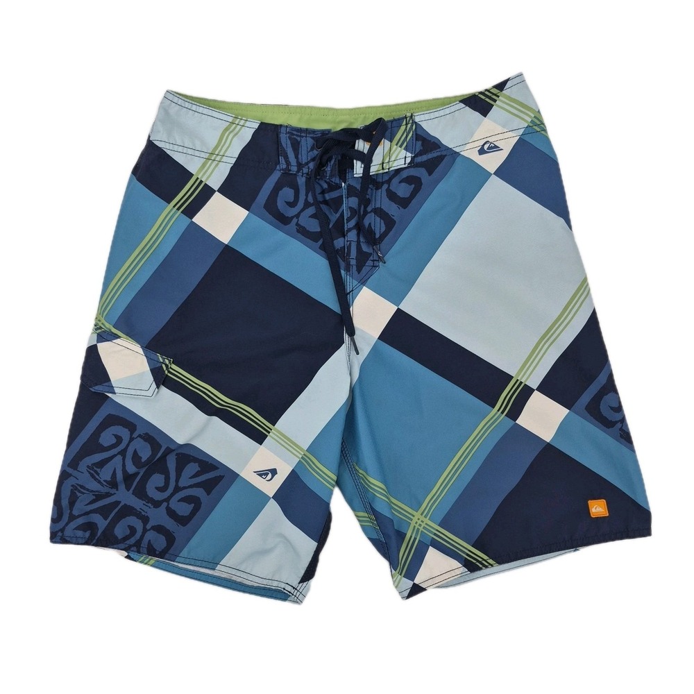 Quicksilver Men's Boardshorts Blue Plaid Surf Swim Trunks Drawstring Sz 30